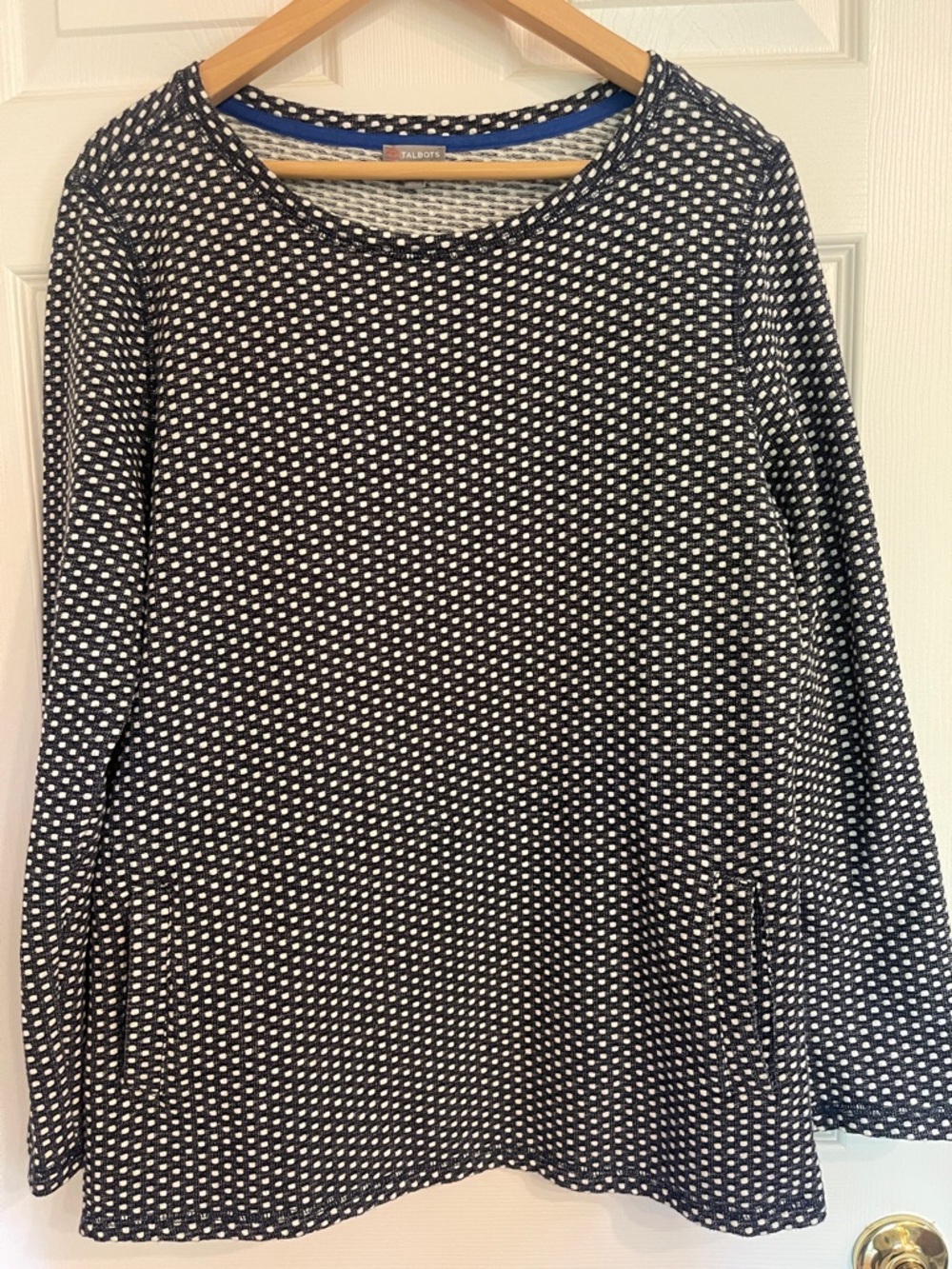 Talbots Navy & White Dot Knit Long Sleeve Pullover